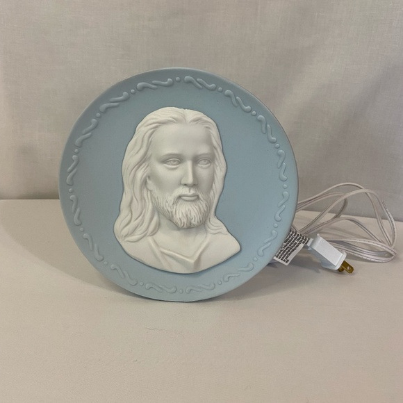 Other - Jesus Table Lamp Nightlight Blue White Porcelain Bisque Easter Religious Vintage